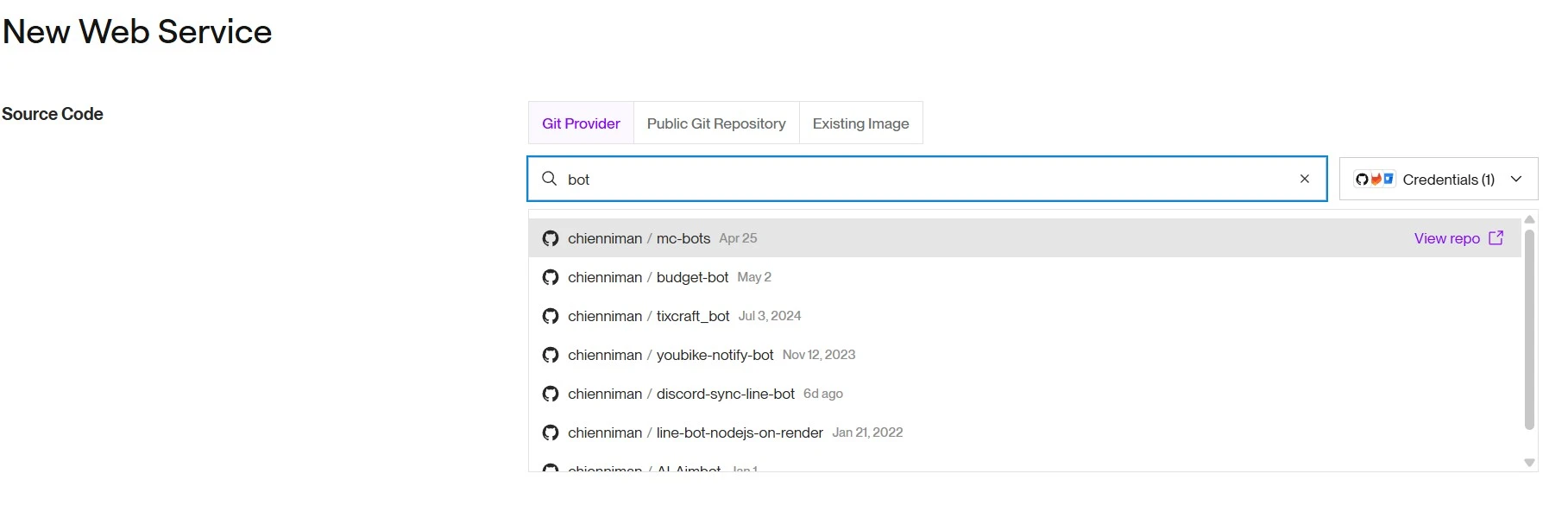 選擇 GitHub 儲存庫